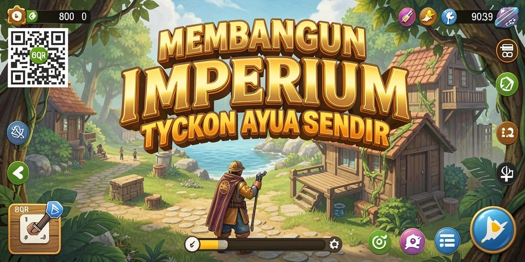 Tangkapan layar 8QR menampilkan aksi seru dalam membangun kerajaan bisnis.