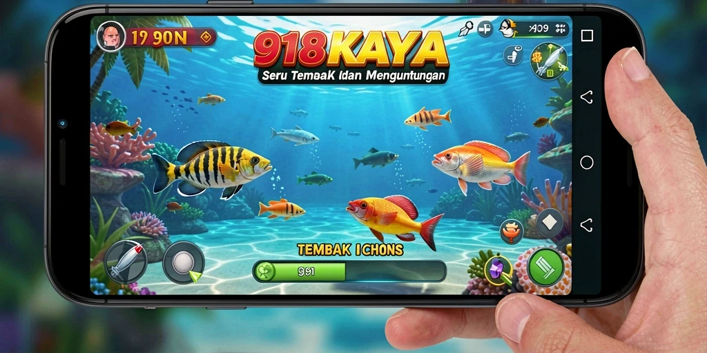 Gameplay seru 918KAYA menampilkan perburuan ikan yang menegangkan.