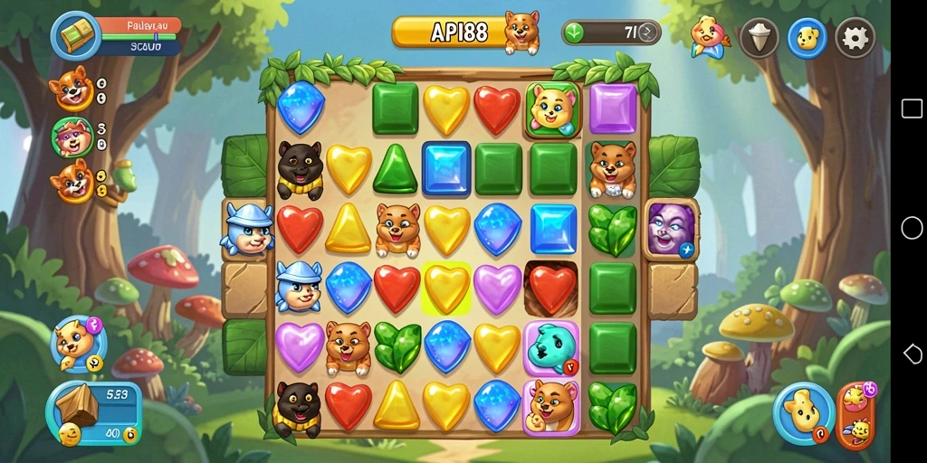 Tampilan menarik dari gameplay API88 dalam permainan Match-3.
