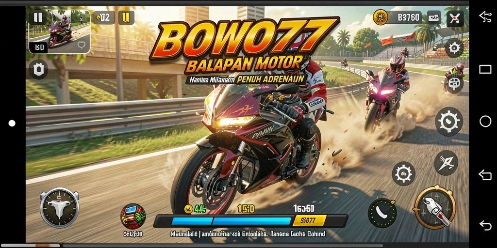 Menggambarkan aksi balapan motor yang mendebarkan dan adrenalin tinggi.