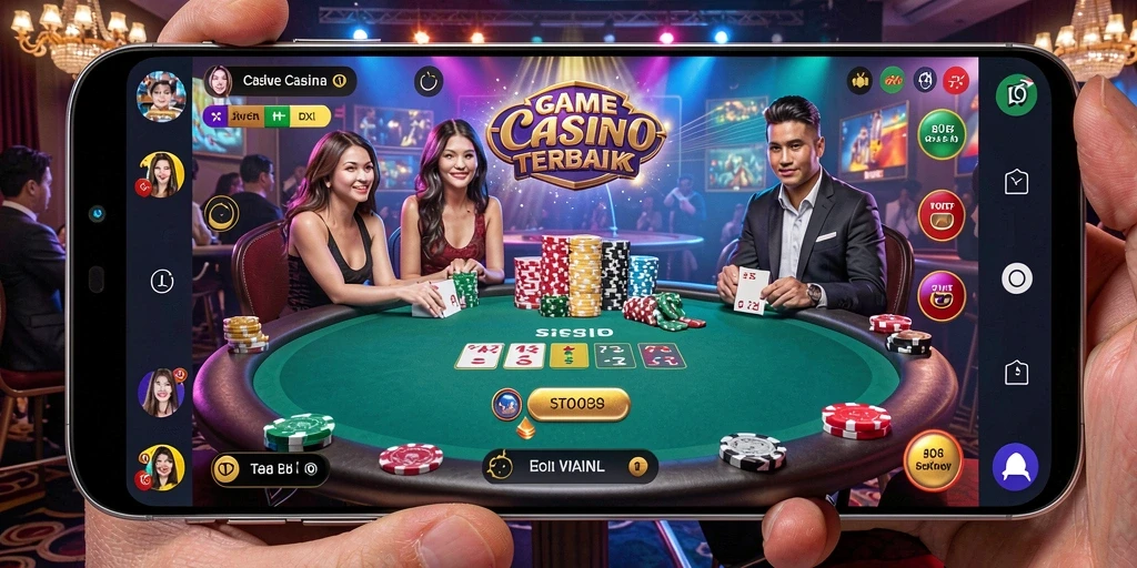 Screenshot F08 menampilkan dealer live dan suasana kasino yang mendebarkan.