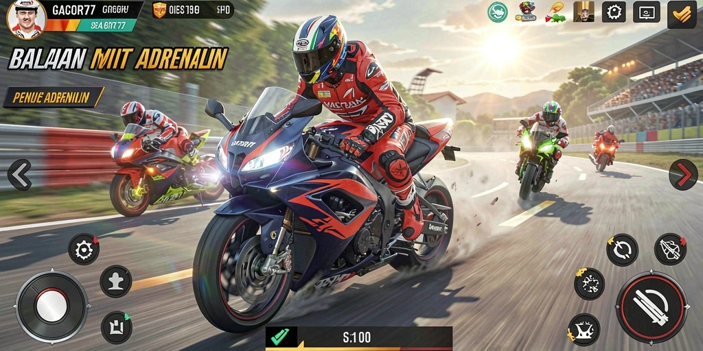 Tangkapan layar gameplay GACOR77 menampilkan action balapan motor yang mendebarkan.