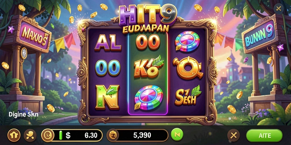 Screenshot gameplay HIT9 menunjukkan simbol berkilau dalam permainan Slot.