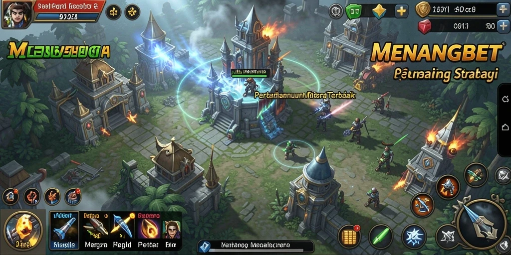 Tampilan gameplay seru dalam MENANGBET dengan menara pertahanan.