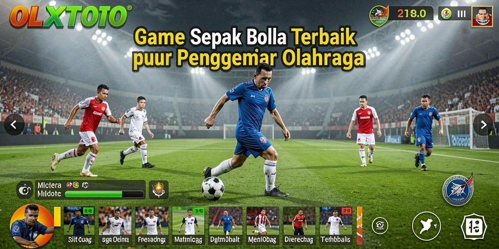 Screenshot permainan OLXTOTO menampilkan aksi seru di lapangan sepak bola.
