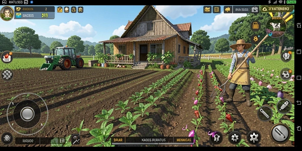 Gameplay menarik pertanian di RATU303 dengan ladang yang subur.