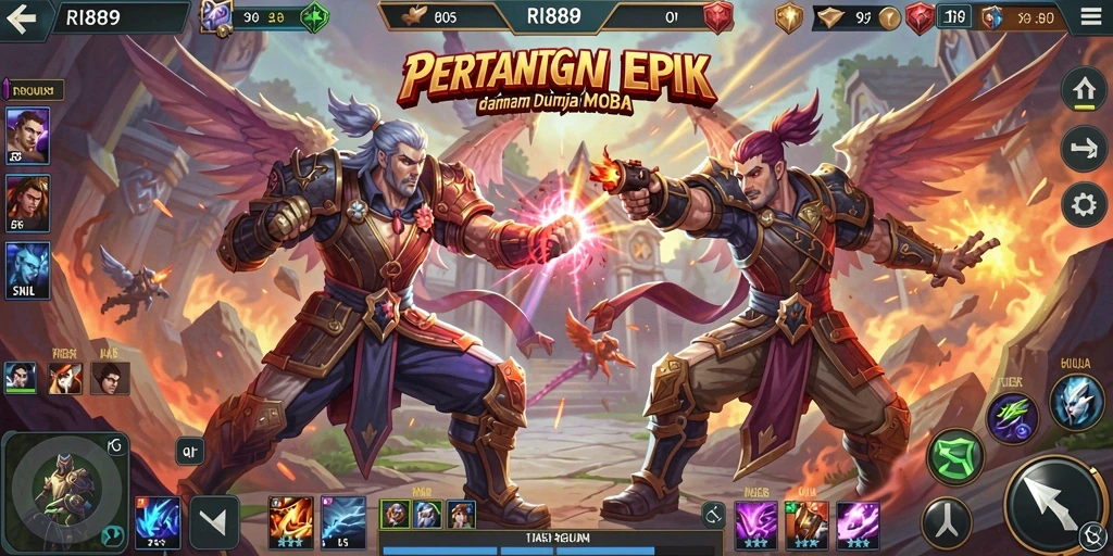 Tangkapan layar menunjukkan pertarungan seru dalam RI889 dengan hero tengah bertarung.