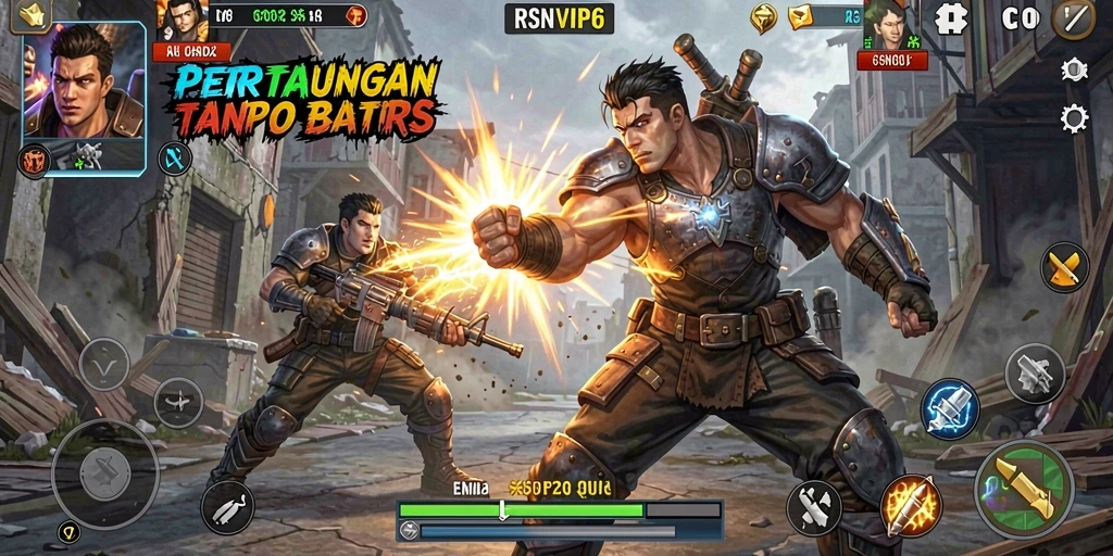 Screenshot gameplay RSNVIP6 menunjukkan karakter yang sedang bertarung.
