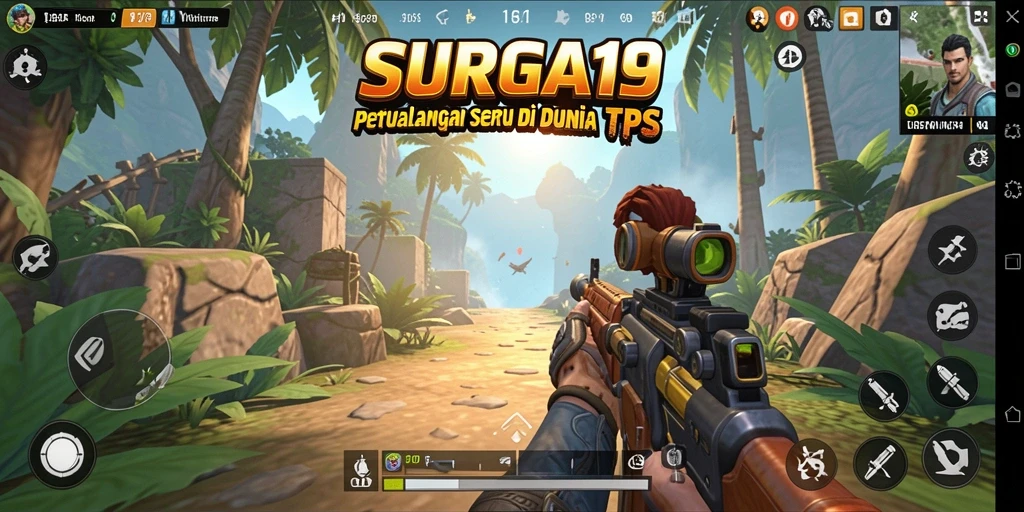 Screenshot menampilkan aksi intense dalam game TPS SURGA19.